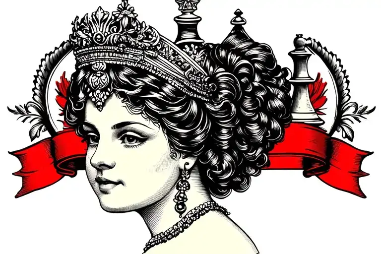 Chess Queen Woman Side Profile Traditional Lady Head Black And White