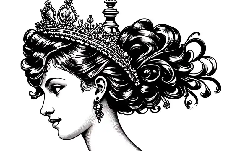 Chess Queen Woman Side Just Side Profile Traditional Lady Head Black And White