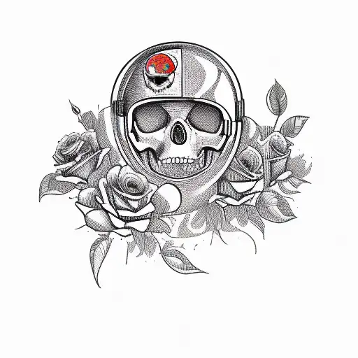 A Skull Of An Astronaut In Space Helmet And Roses