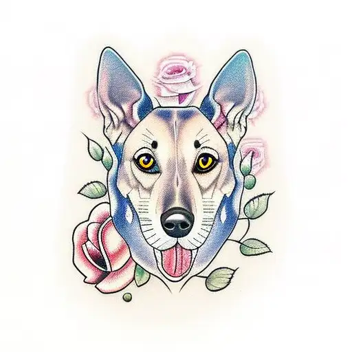 Color American Traditional Greyhound With Rose