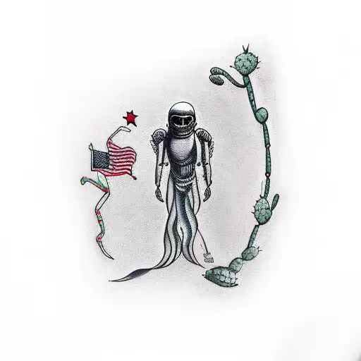 Alien Standing Behind Cactus