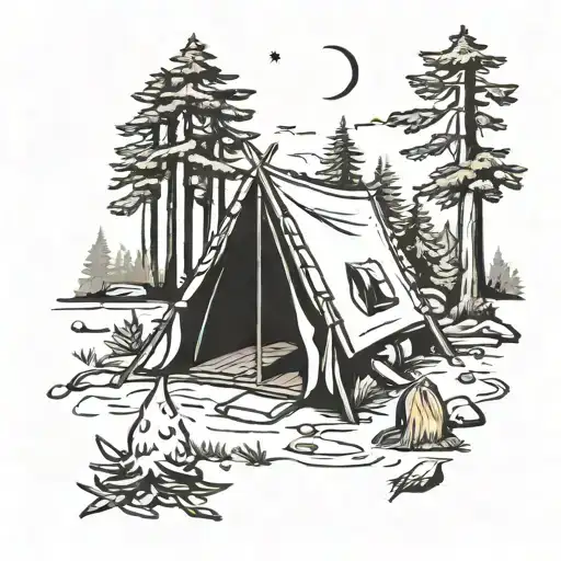 Camp Tent In Forest