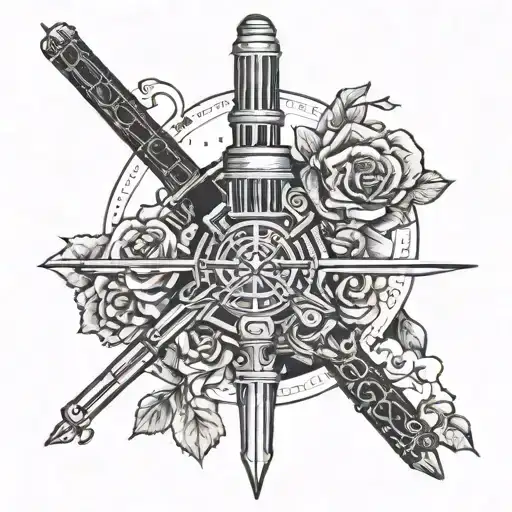 Lightsaber With Tattoos Coming Out The Top Black And White