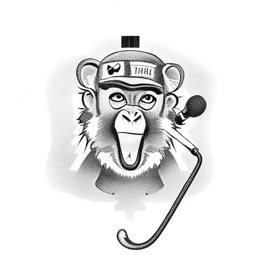 A Traditional-style Tattoo Of A Monkey Wearing A Soccer Jersey And Holding A Microphone