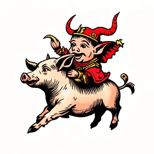 Little Devil Riding Running Pig