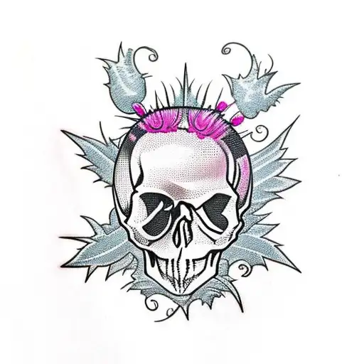 Skull With Scottish Thistle