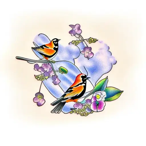 Oriole Bird And Sweet Pea Flower