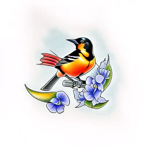 Baltimore Oriole Bird And Sweet Pea Flower