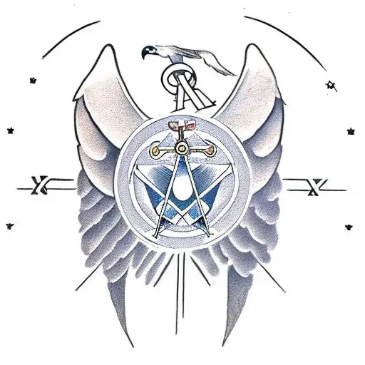 Masonic Symbol With A Cross And An Angel With Large Wings