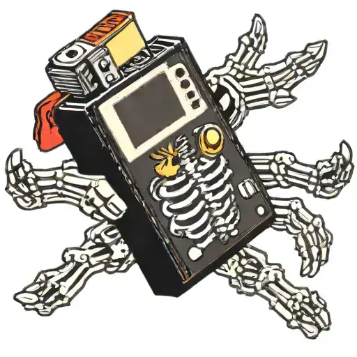 Skeleton Hand Holding A Gameboy Color