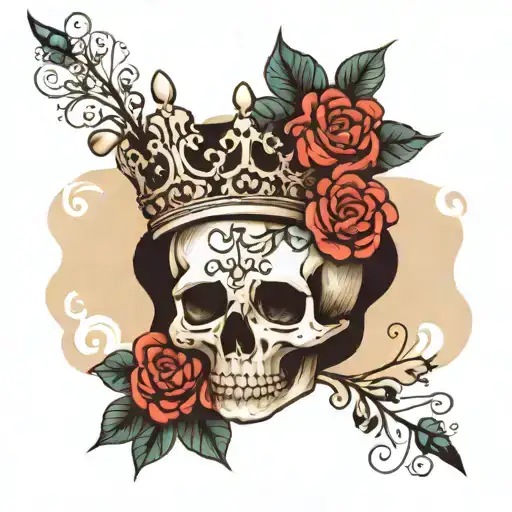 Feminine Skull With Flowers And A Crown Surrounded By Bold Flowers