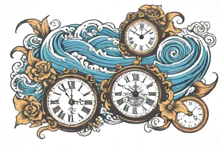 Tidal Waves Intertwined With A Clock And A Cross