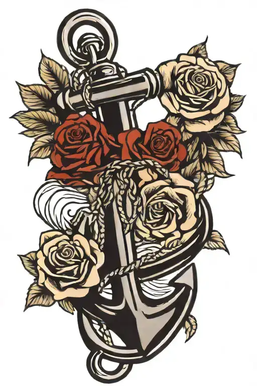 Sailor Jerry Style With Anchor And Rose With The Names Imogene And Haley