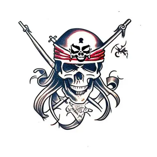 Long Hair Pirate Skull