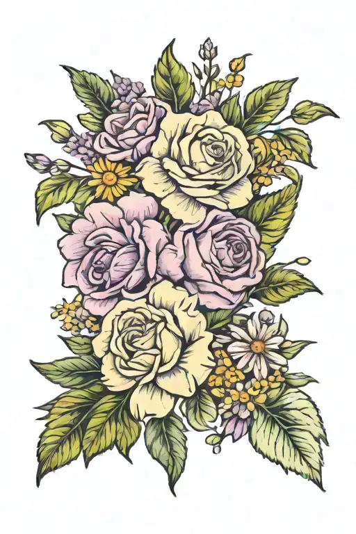 Lilac Flower And Daisy Flower And Marigold Flower And Rose Flower