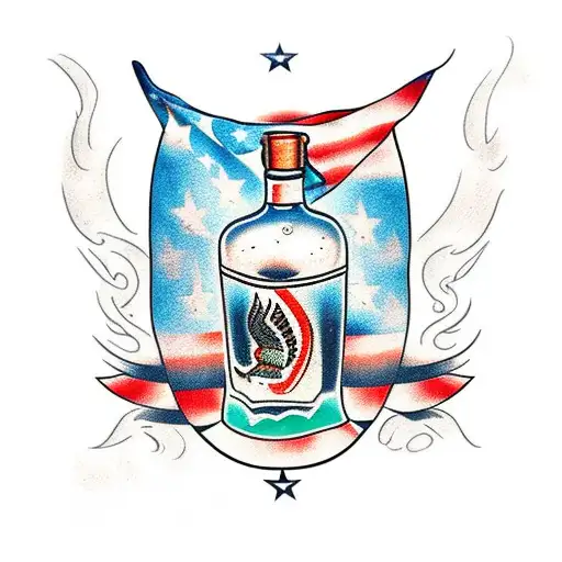 Molotov Cocktail Using Tequila Bottle With American Flag As Cloth On Fire Inside The Bottle