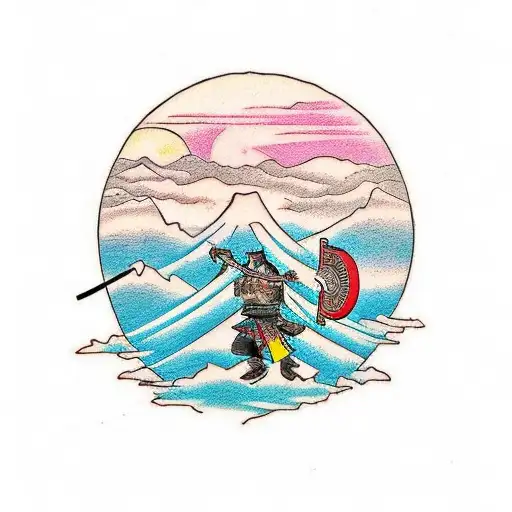 Samurai Fighting With Mountains In The Backgrohnd