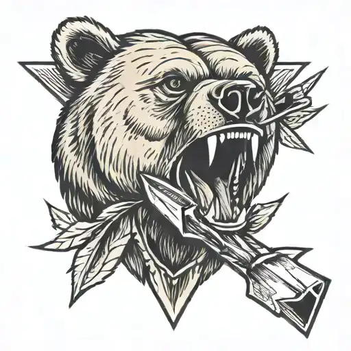Bear Head Biting A Broken Arrow