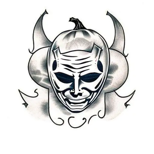 Traditional Style Tattoo Of A Pumpkin With Michael Myers' Mask Carved Into It