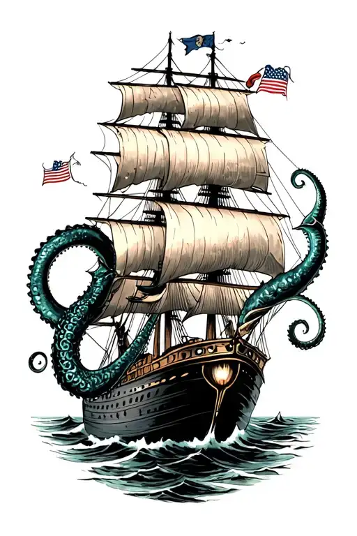 Kraken Tentacle Wrapped Around Ship Navigating