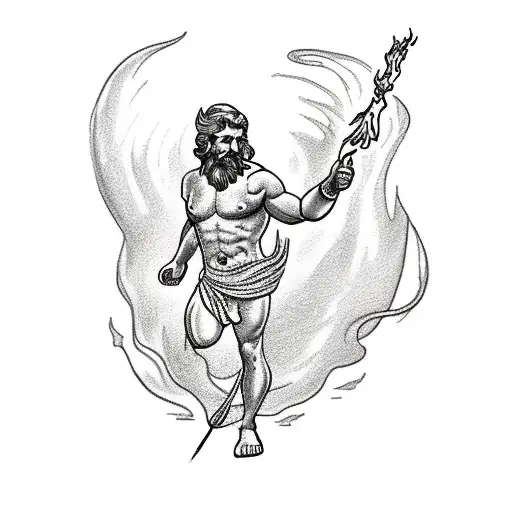 Draw Prometheus The Greek God With A Torch And Fire For An Upper Leg Tatto