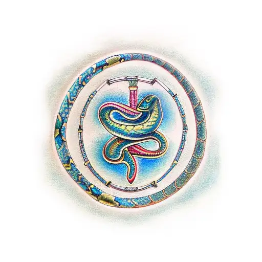 A Traditional Snake And Staff Symbol Intertwined With A Dna Double Helix