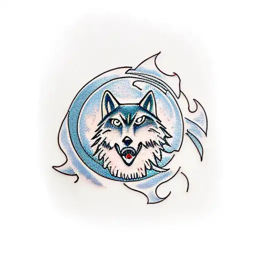 Moon And Wolf And Flowers