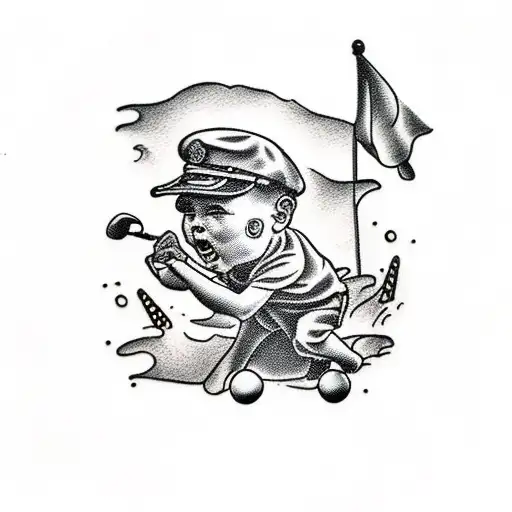 One Man With His Child Son Playing Golf