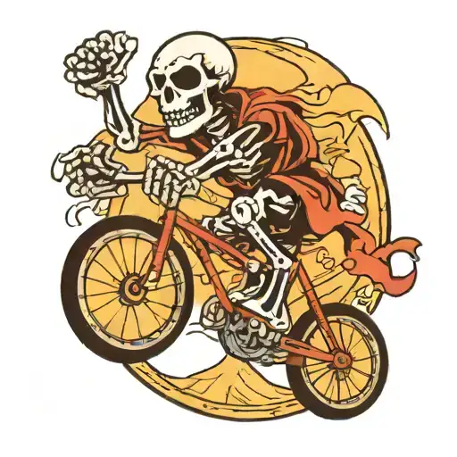A Cartoon Skeleton Riding A Bicycle Crazily Down A Descent