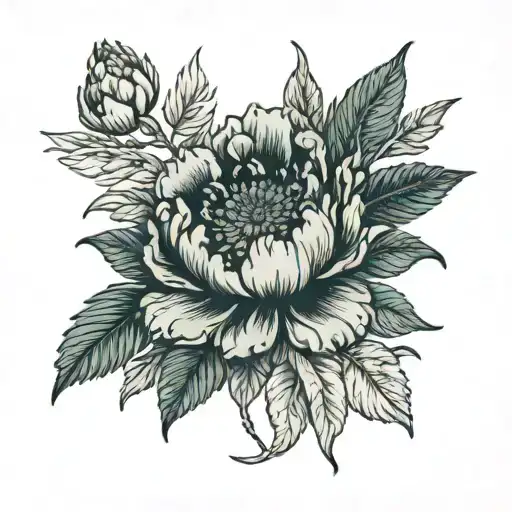 Peony And Tropical Forest Scene