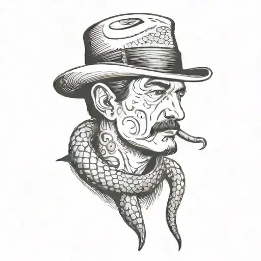 A Man With A Hat And A Snake On His Head