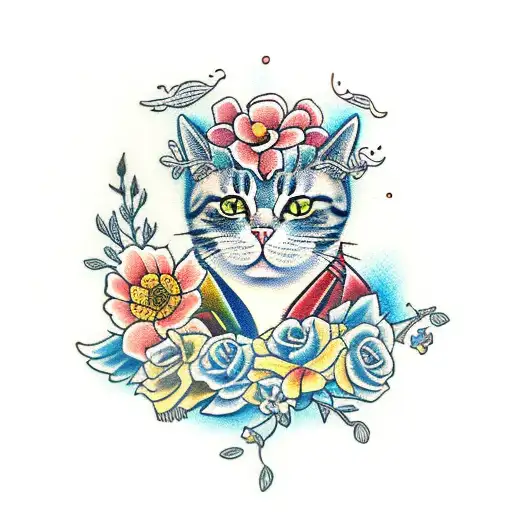 Cat With Flowers