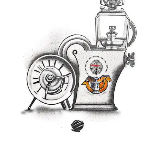 A Traditional Style Tattoo Of A Vintage Coffee Grinder