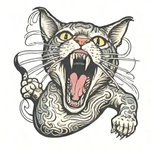 Cat Screaming Open Mouth Full Body