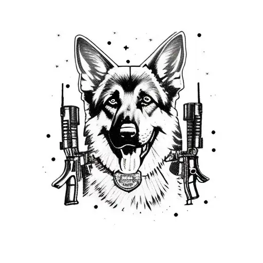 German Shepard With Ar-15 On Farm