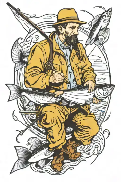 Yellow Coat Fisherman Fishing