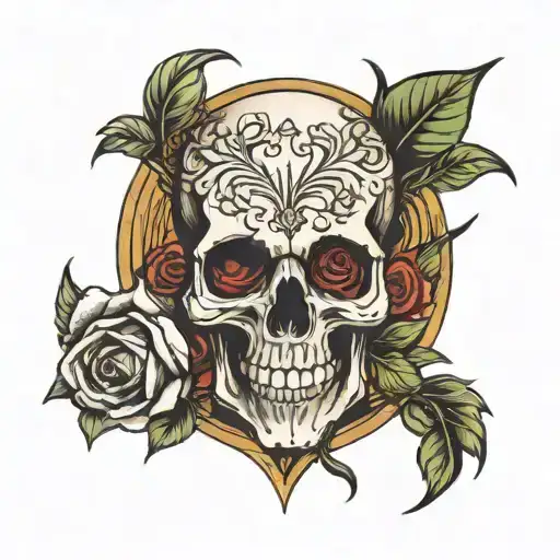 Skull And Roses Intertwined