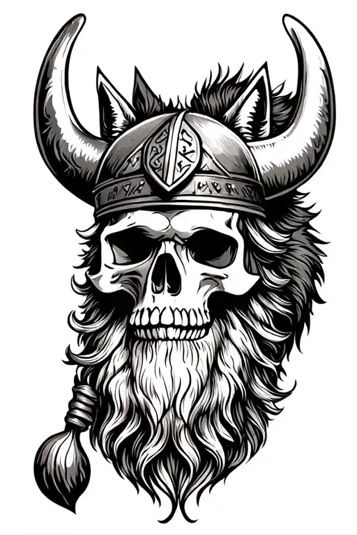 Viking Skull With Beard And Wolf