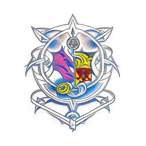 Family Crest With A Spiritual Symbol Intertwined With Video Game Elements