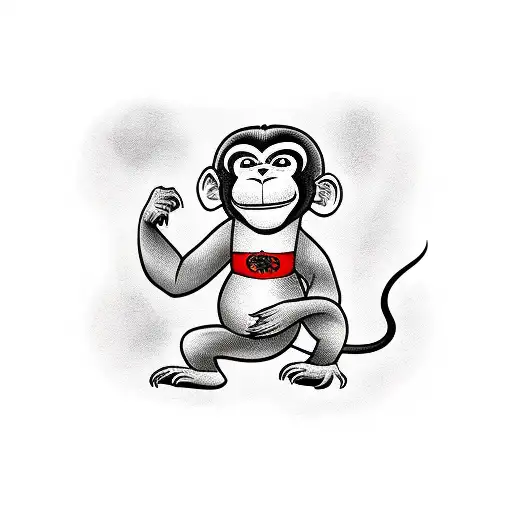 Silly Looking Monkey On A Karate Kimono Fighting