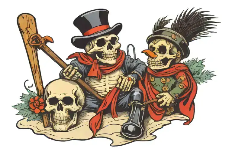 Skull And Skiing Snowman Enjoying
