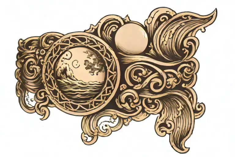 Bracelet With A Sea Wave And All Phases Of The Moon Around The Perimeter Of The Wave