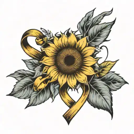 Cancer Ribbon Wrapped Around Sunflower Intertwined