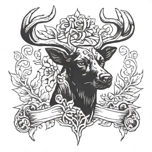 Black Lab And Deer Skull