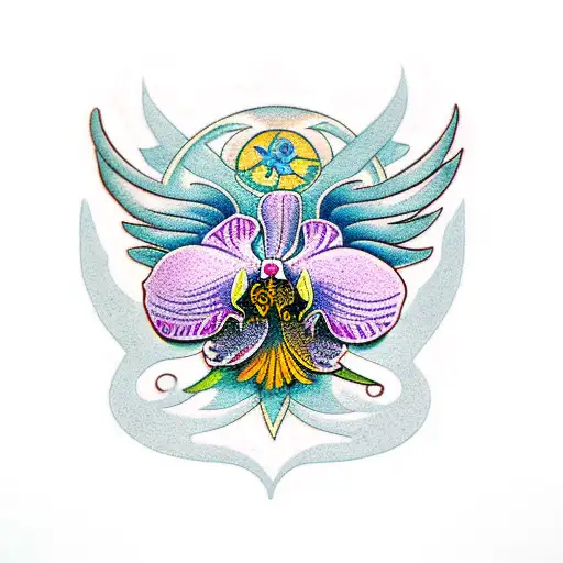 Blooming Colorful Orchid With Wings