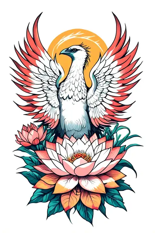 Phoenix Rising With Lotus Flowers Intertwined