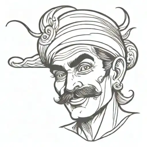 Male Genie Face With A Slight Smile Tattoo Design