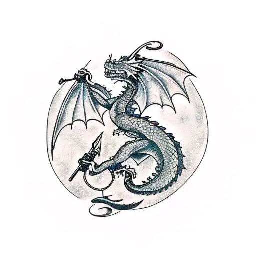 Dragon Curled Around A Sword