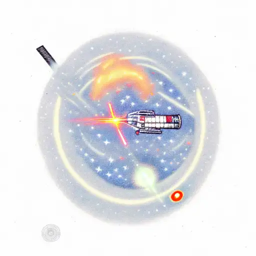 Astronaut Firing A Laser Gun At A Galaxy-sized Monster