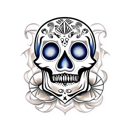 Mexican Skull Right Side With Swirl